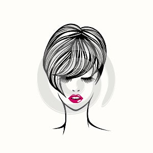 Hair salon, makeup studio, beauty logo. Short haircut woman.