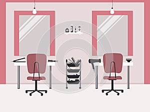 Hair salon in a pink color. Beauty salon. Interior