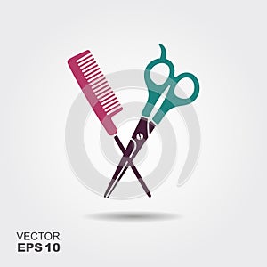 Hair salon with scissors and comb vector icon