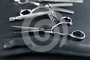 Hair Salon Tools. Barber Scissors And Shaving Equipment