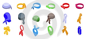 Hair scarf icons set isometric vector. Head hairband