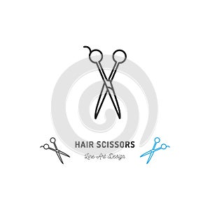 Hair scissors icon. Thin line art design, Vector flat illustration