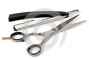 Hair scissors and razor blade