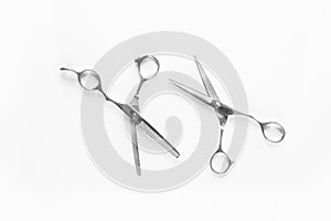 Hair Scissors On White. Hairstylist Tools