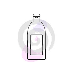Hair Shampoo, Conditioner, Body Lotion. Bottle. Cosmetic product. Flat Design Black Linear Contour. Vector Icon isolated