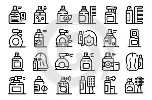 Hair Spray icons set outline vector. Aerosol hair bottle