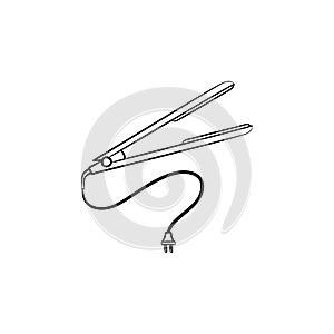 Hair straightener hand drawn sketch icon.