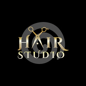 Hair studio vector logo. Hair salon emblem