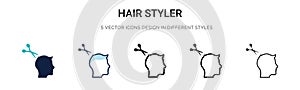 Hair styler sign icon in filled, thin line, outline and stroke style. Vector illustration of two colored and black hair styler
