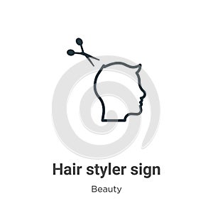 Hair styler sign outline vector icon. Thin line black hair styler sign icon, flat vector simple element illustration from editable