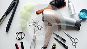 Hair styling devices on white background