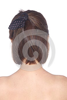 Hair Styling turn back View, Asian Woman before make up. no retouch, fresh face with acne, skin moles