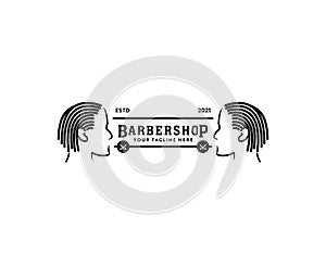 Hair stylist african american dreadlocks locs barbershop logo with male silhouette icon