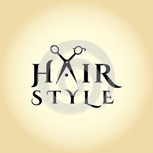 Hair stylist vector logo. Hair salon emblem photo