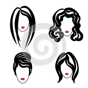 Hair styly set. Woman profiles. Girl silhouettes collection. Fem