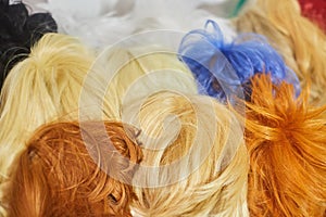 Hair texture from multi-colored wigs, synthetic and natural