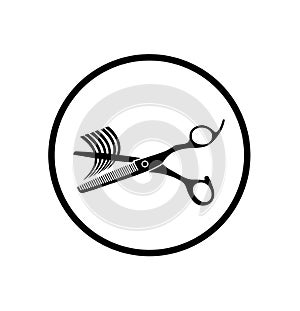 Hair thinning scissors silhouette.Hair cutting vector icon.