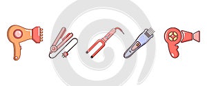 Hair tools icon set, cartoon style