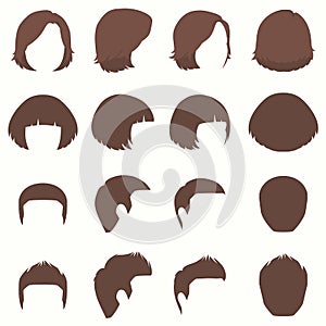 hair, vector hairstyle silhouette, front back and side view