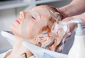 Hair washing at a hairdressing salon