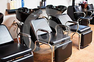 Hair Washing Chair and Sink Stations Inside a Beauty Salon