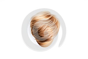 Hair wig over the plastic mannequin head isolated over the white background, mockup featuring contemporary men\'s hairstyles,