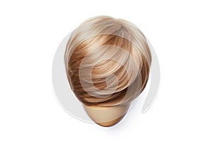 Hair wig over the plastic mannequin head isolated over the white background, mockup featuring contemporary men\'s hairstyles,