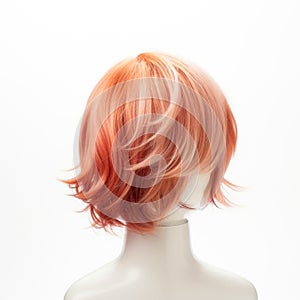 Hair wig over the plastic mannequin head isolated over the white background, mockup featuring contemporary women hairstyles,