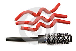 Hairbrush and hair curlers