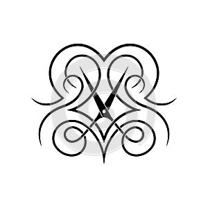 Haircut salon logo design template. Abstract monogram with scissors.