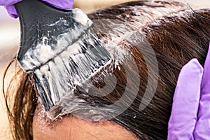 Hairdresser applying tint in a salon