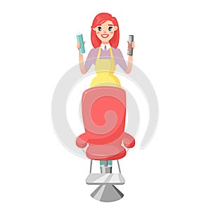 Hairdresser barber girl vector set.