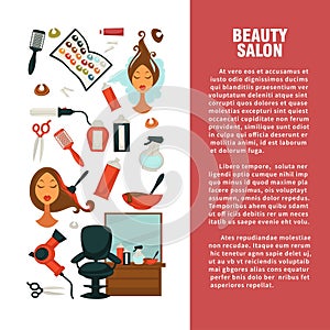 Hairdresser beauty salon vector hair coloring or haricut styling flat information poster
