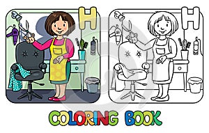 Hairdresser coloring book. Alphabet H. Profession