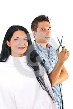 Hairdresser with customer