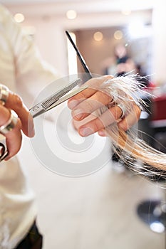 Hairdresser cutting clients hair