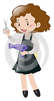 Hairdresser holding scissors and blowdryer