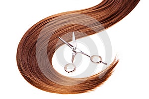 Hairdresser scissors on the hair