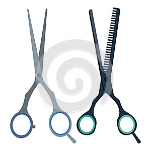 Hairdresser scissors and thinning shears. Vector illlustration o