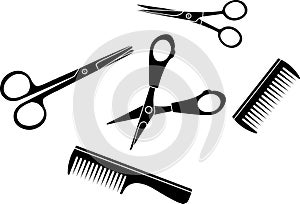 Hairdresser set scissors and hairbrushes