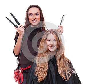 Hairdresser with straighteners