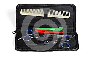 Hairdresser Tool Set in Open Bag photo