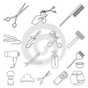 Hairdresser and tools outline icons in set collection for design.Profession hairdresser vector symbol stock web