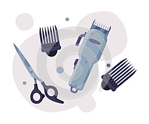 Hairdresser Tools Set, Barber Supplies for Styling Professional Haircut, Hair Clipper, Scissors Cartoon Vector