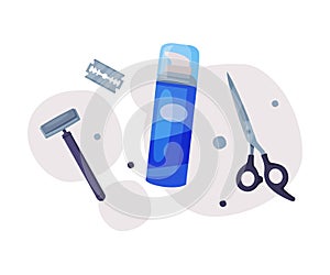 Hairdresser Tools Set, Barber Supplies for Styling Professional Haircut, Shaving Foam, Razor, Scissors Cartoon Vector