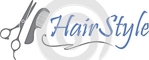 Hairdressing scissors and comb. Design for barbershop logo