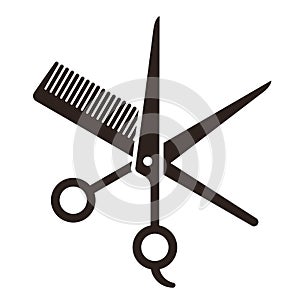 Hairdressing scissors and comb. Hairdresser symbol