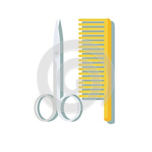 Hairdressing scissors and comb isolated on white