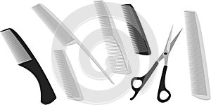 Hairdressing scissors and a many comb