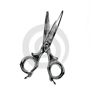 Hairdressing scissors,white background,ink sytle with Generative AI